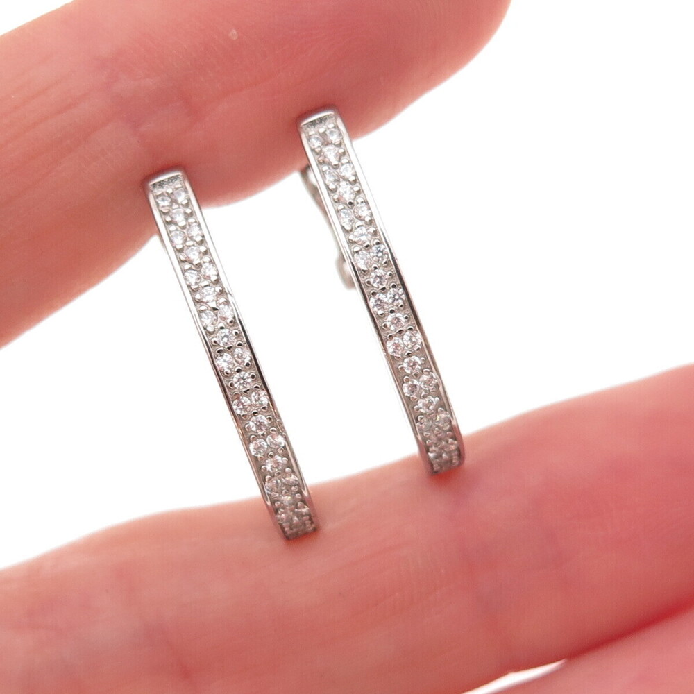 Han 925 Sterling Silver Round-Cut C Z Hoop Earrings
